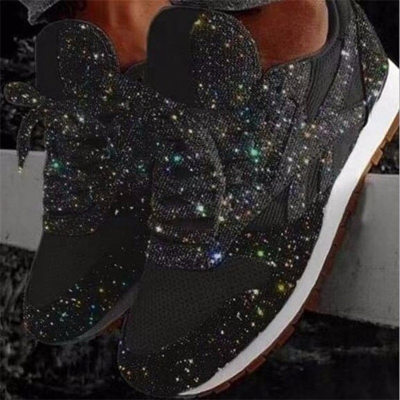 Women's Sparkling Fashion Sneakers with Shimmering Rhinestone Look, Breathable Knit Upper and Cushioned Insole