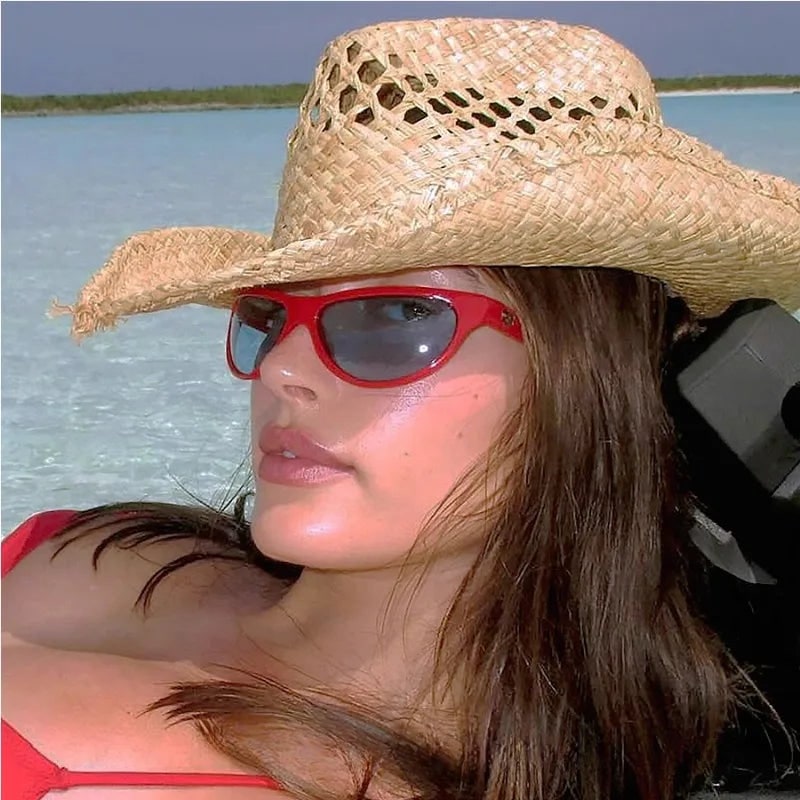 Women's Straw Cowboy Hat with Wide Brim and Ventilated Woven Crown