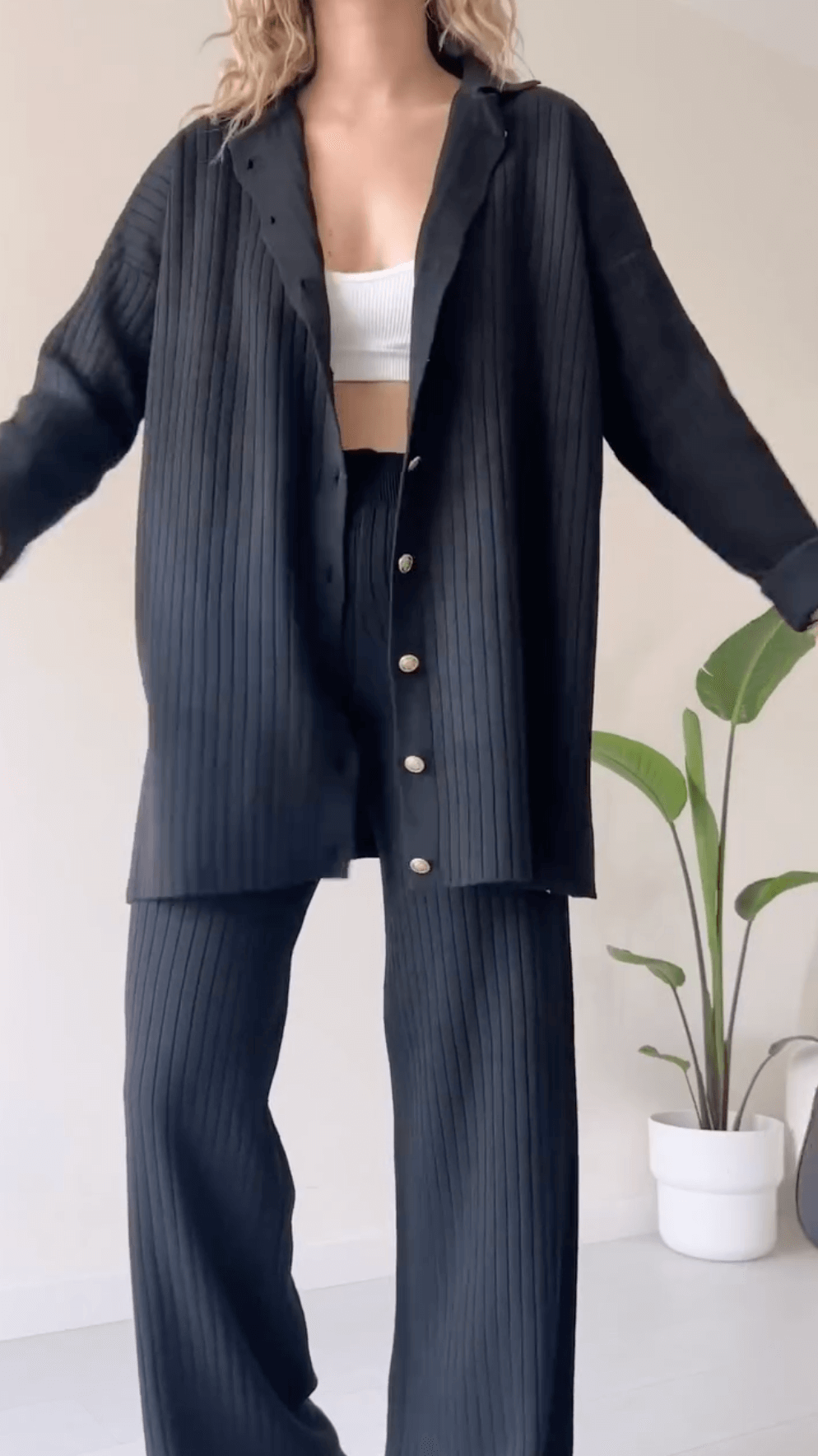 Women's Striped Jacquard Knit Two-Piece Set