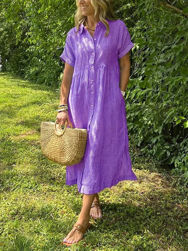 Women's Striped Shirt Midi Dress