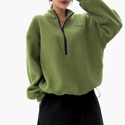 Women's Sweatshirt with Half-Zip and Textured Surface