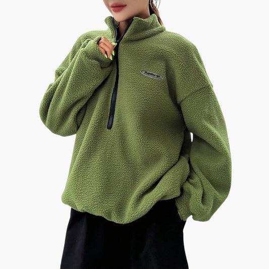 Women's Sweatshirt with Half-Zip and Textured Surface