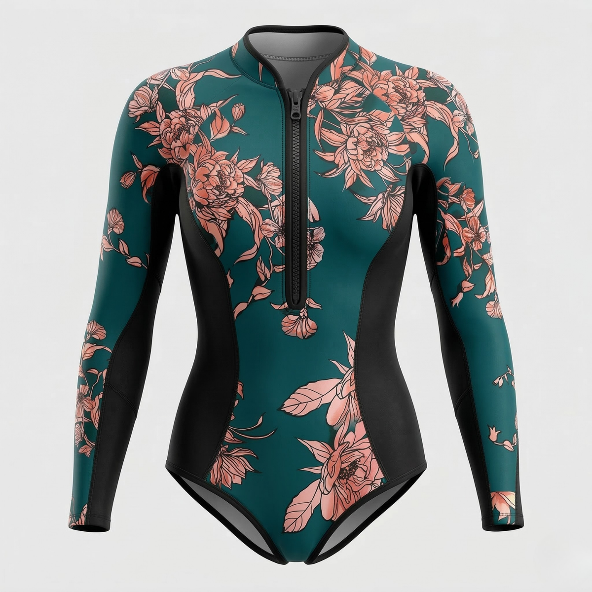 Women's Tropical Print Long Sleeve UV-Protection Surf Suit
