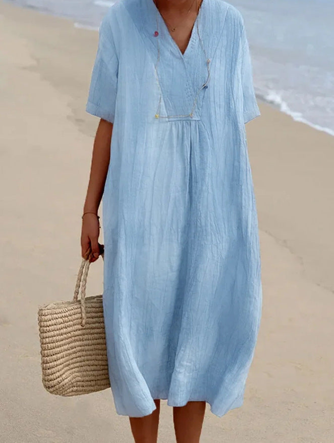 Women's V-Neck A-Line Midi Dress