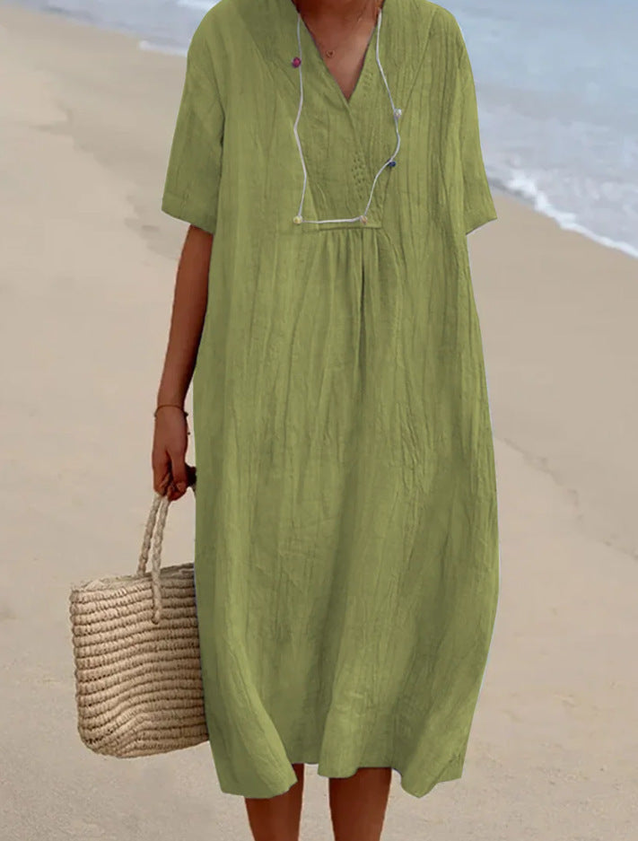 Women's V-Neck A-Line Midi Dress