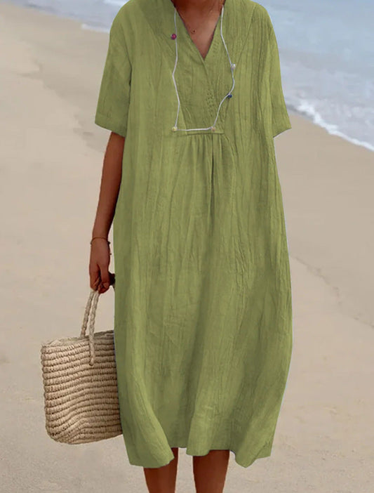 Women's V-Neck A-Line Midi Dress