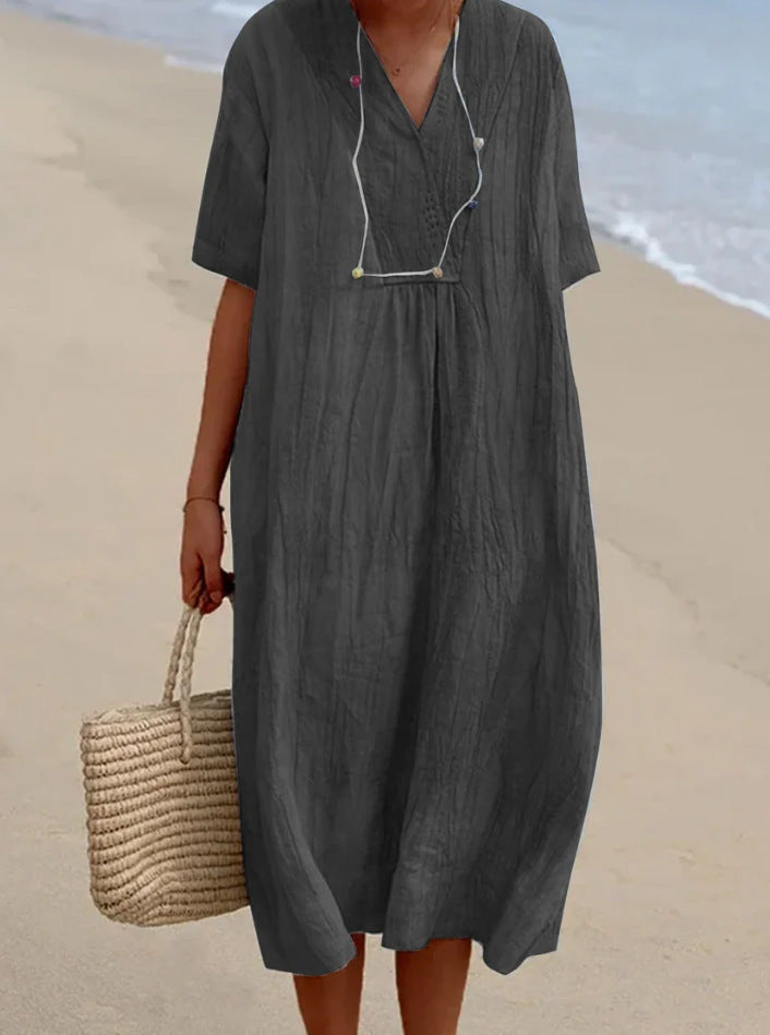 Women's V-Neck A-Line Midi Dress