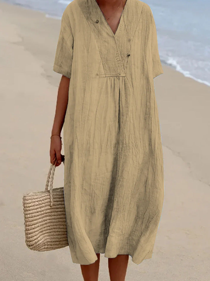 Women's V-Neck A-Line Midi Dress