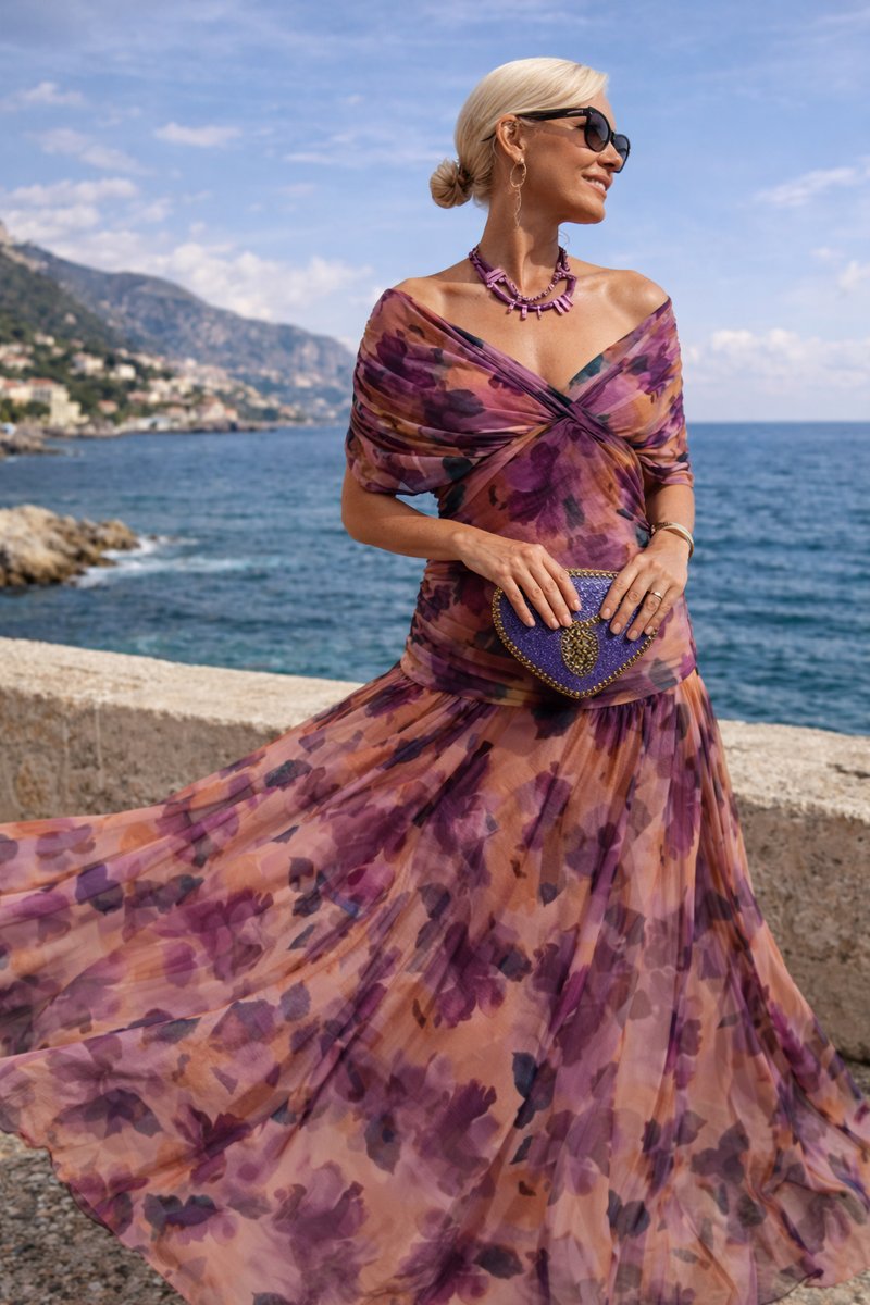 Women's V-Neck Chiffon Cocktail Party Flowy Maxi Dress