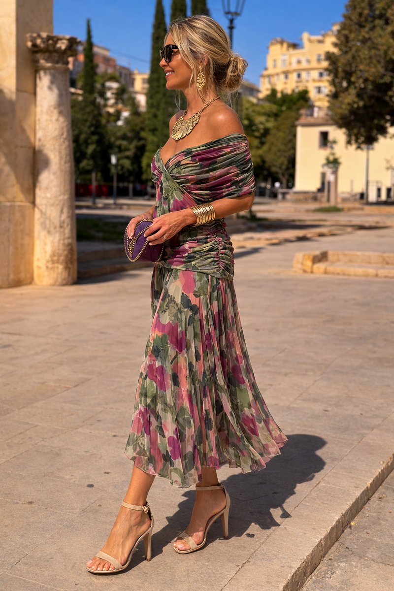 Women's V-Neck Chiffon Cocktail Party Flowy Maxi Dress