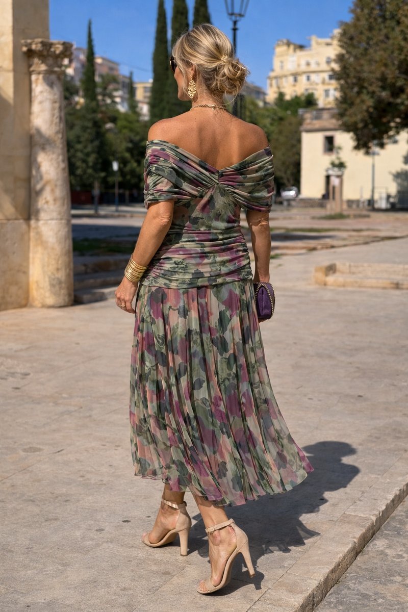 Women's V-Neck Chiffon Cocktail Party Flowy Maxi Dress