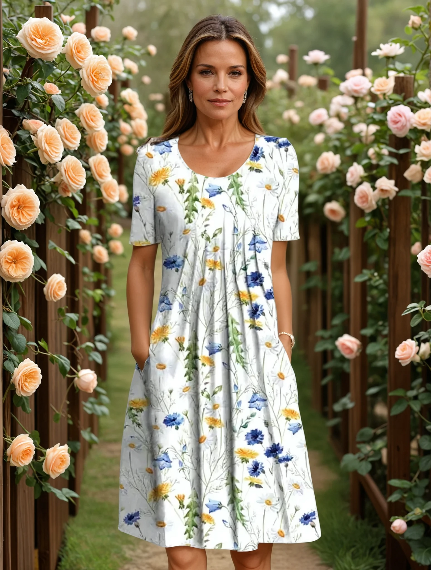Women's V-Neck Floral A-Line Midi Dress