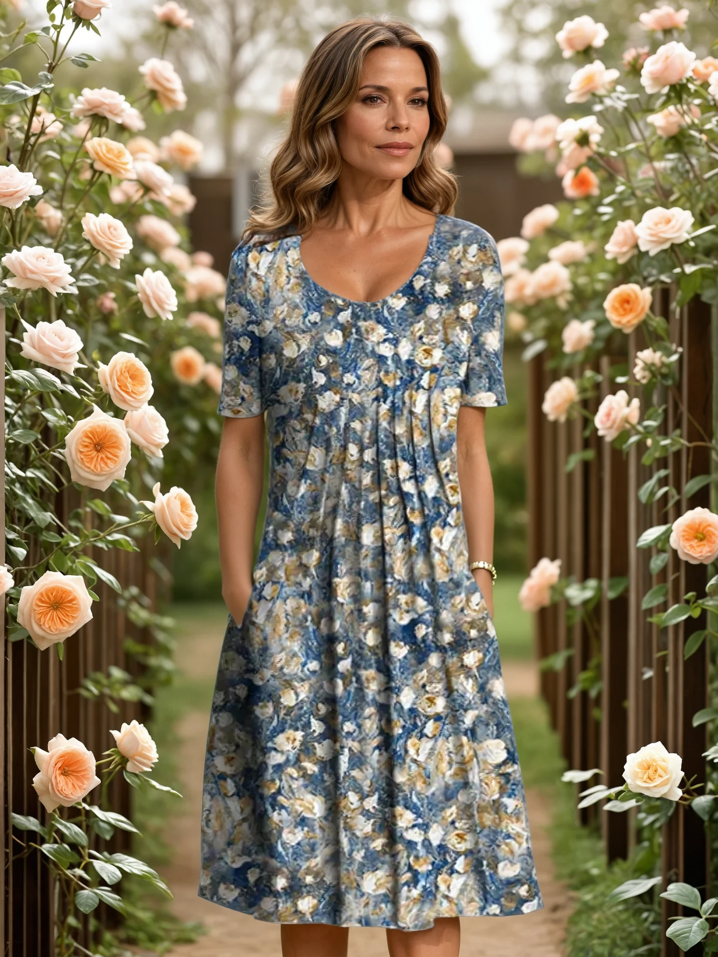 Women's V-Neck Floral A-Line Midi Dress
