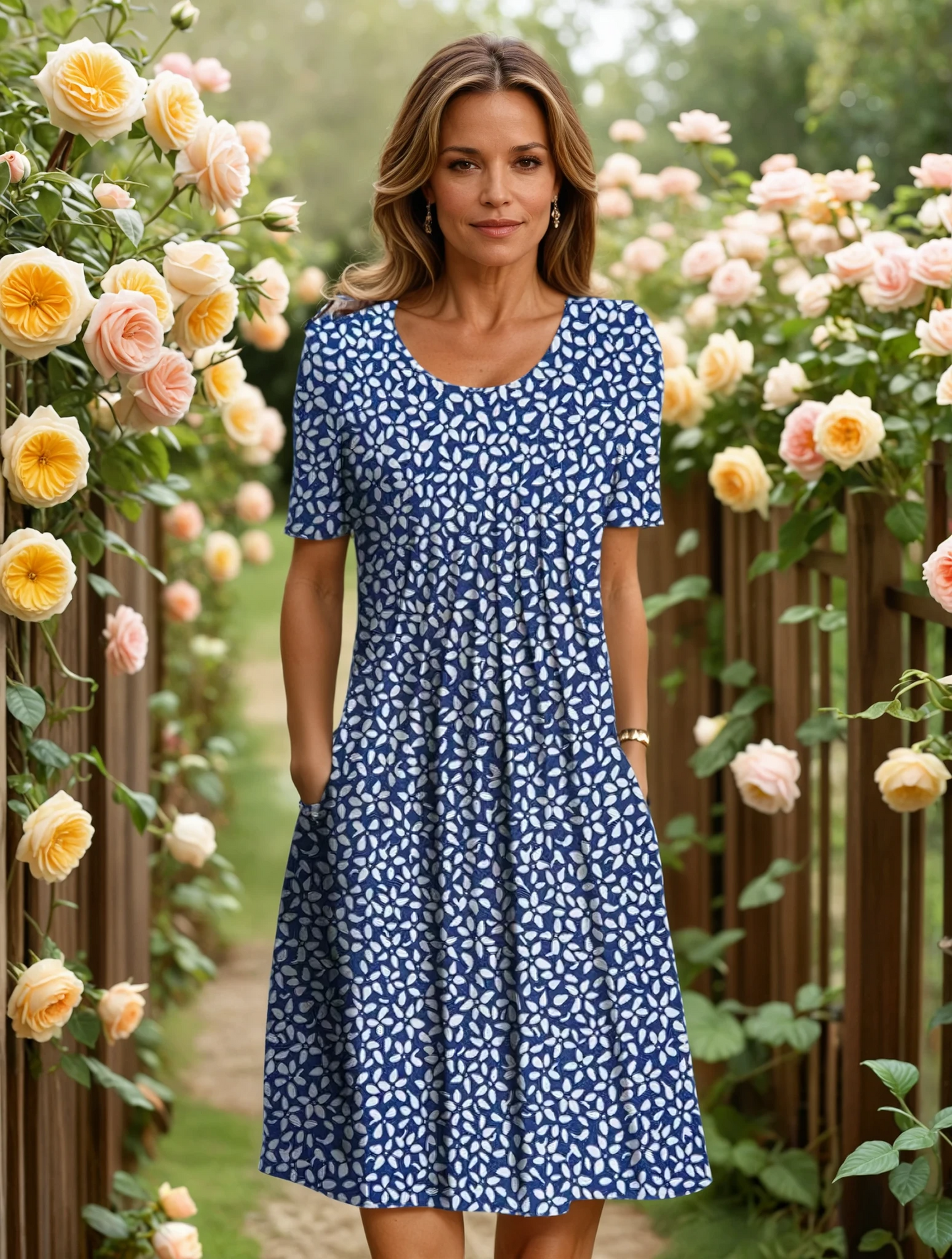 Women's V-Neck Floral A-Line Midi Dress