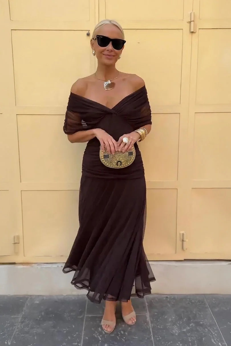 Women's V-Neck Flutter-Sleeve Midi Dress