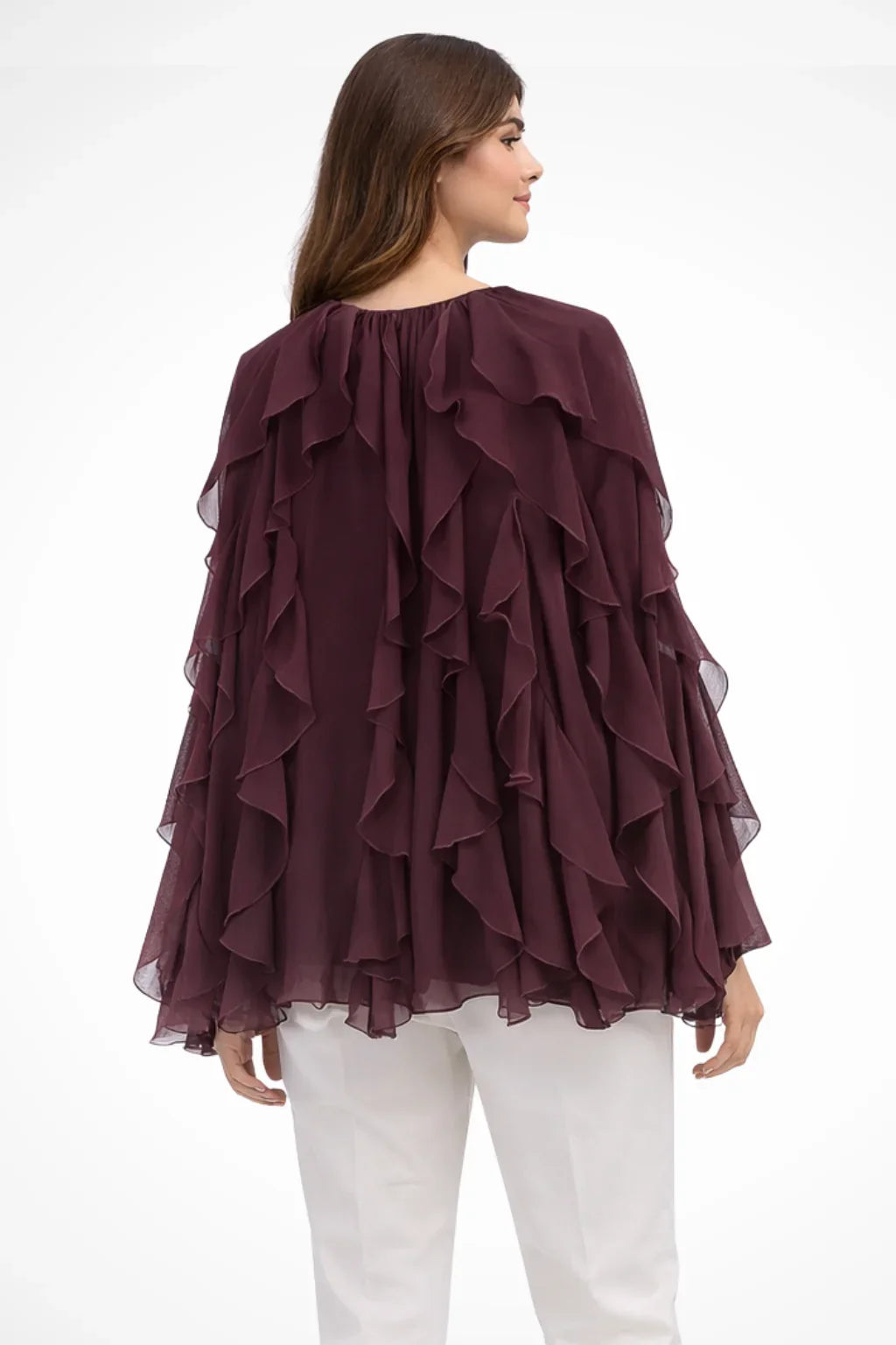 Women's V-Neck Ruffle Button-Up Long Sleeve Blouse