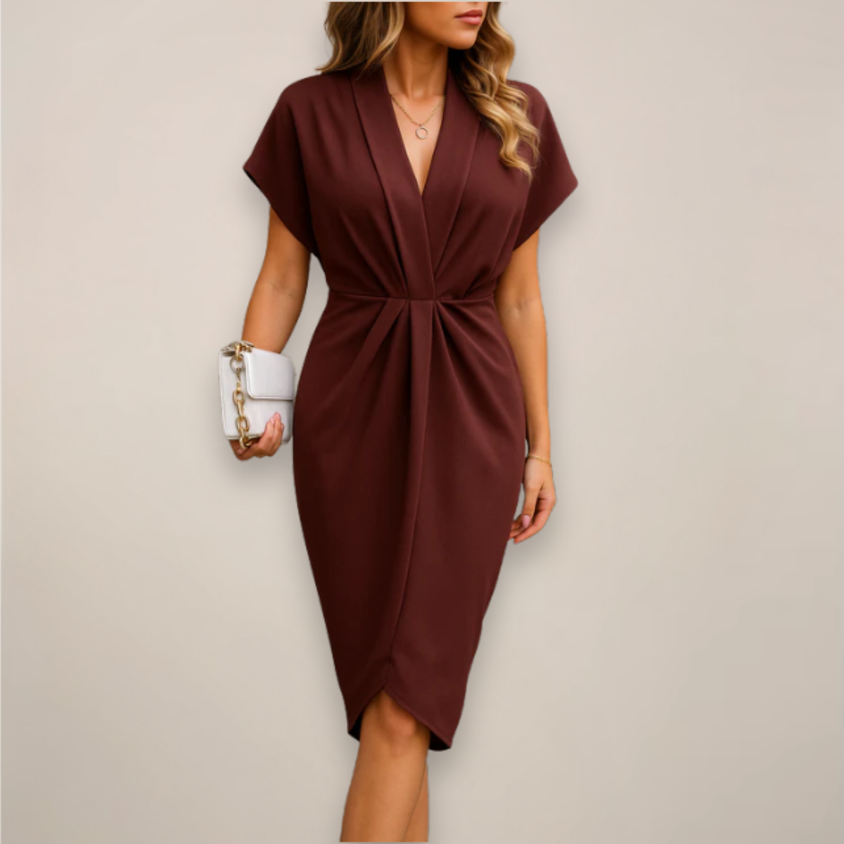 Women's V-Neck Wrap Midi Dress