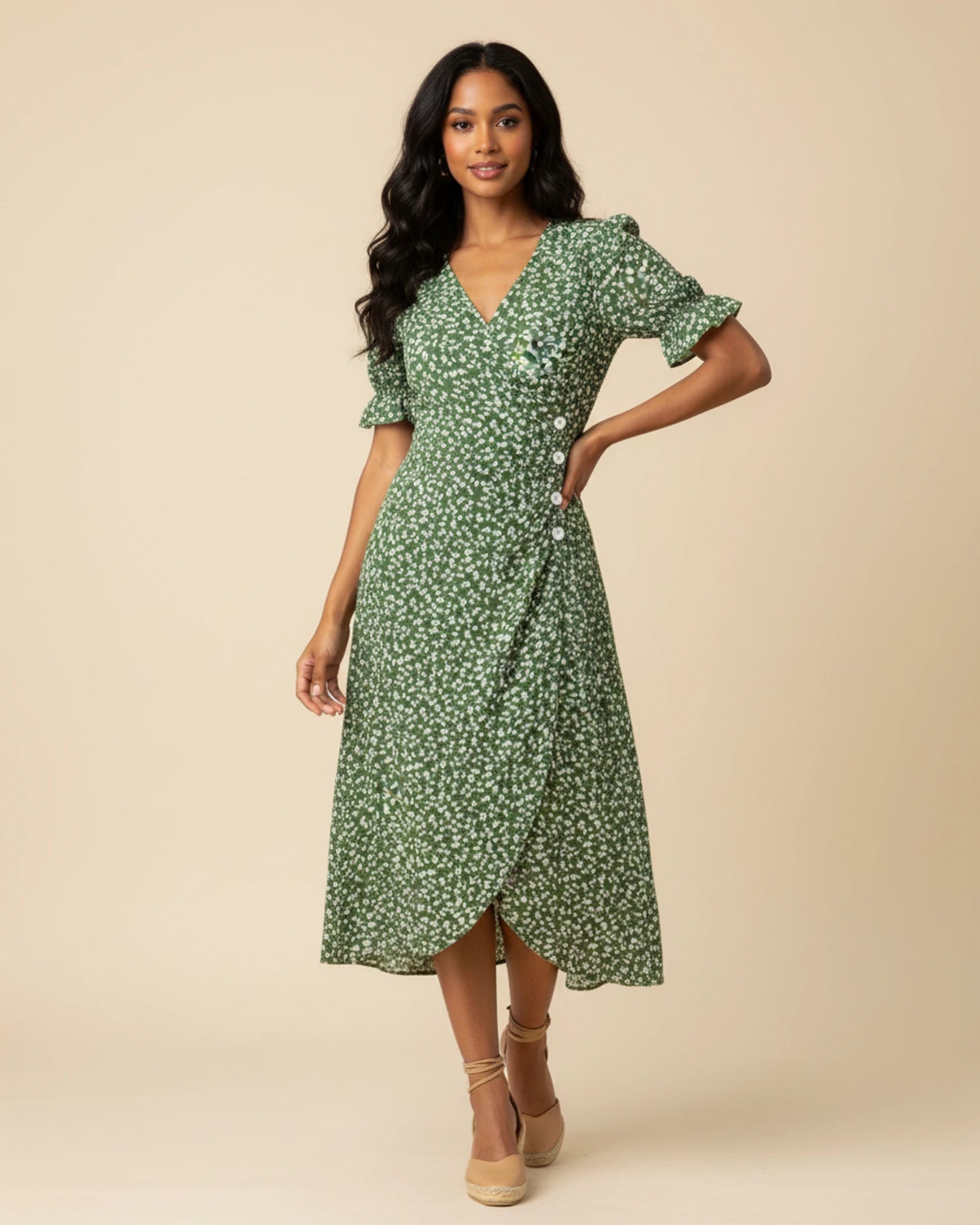 Women's Floral Wrap Midi Dress image