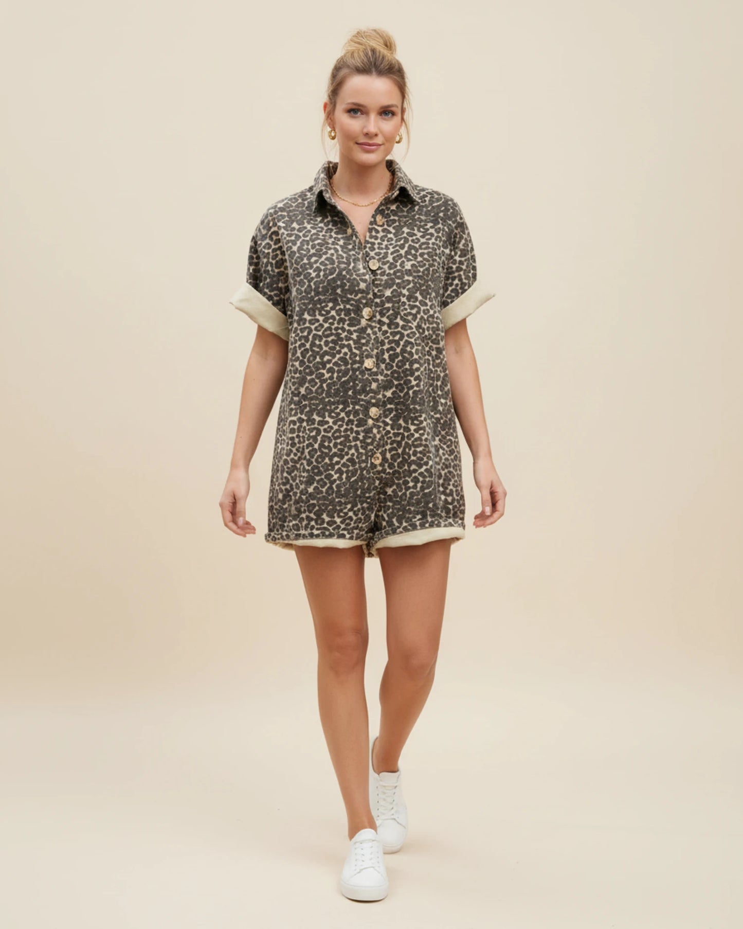 Women's Leopard Print Shirt Mini Dress image