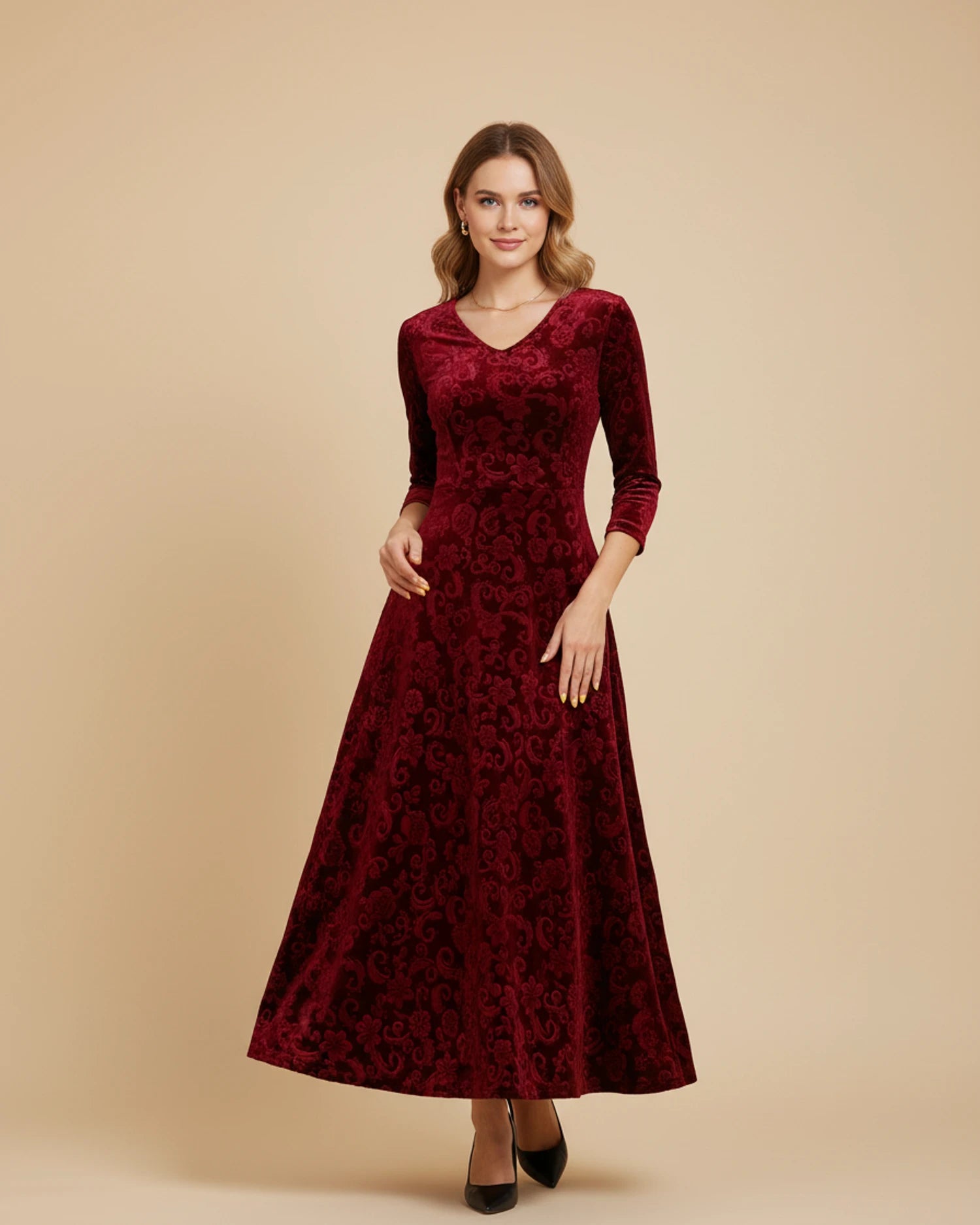 Women's Long Sleeve A-Line Midi Dress image
