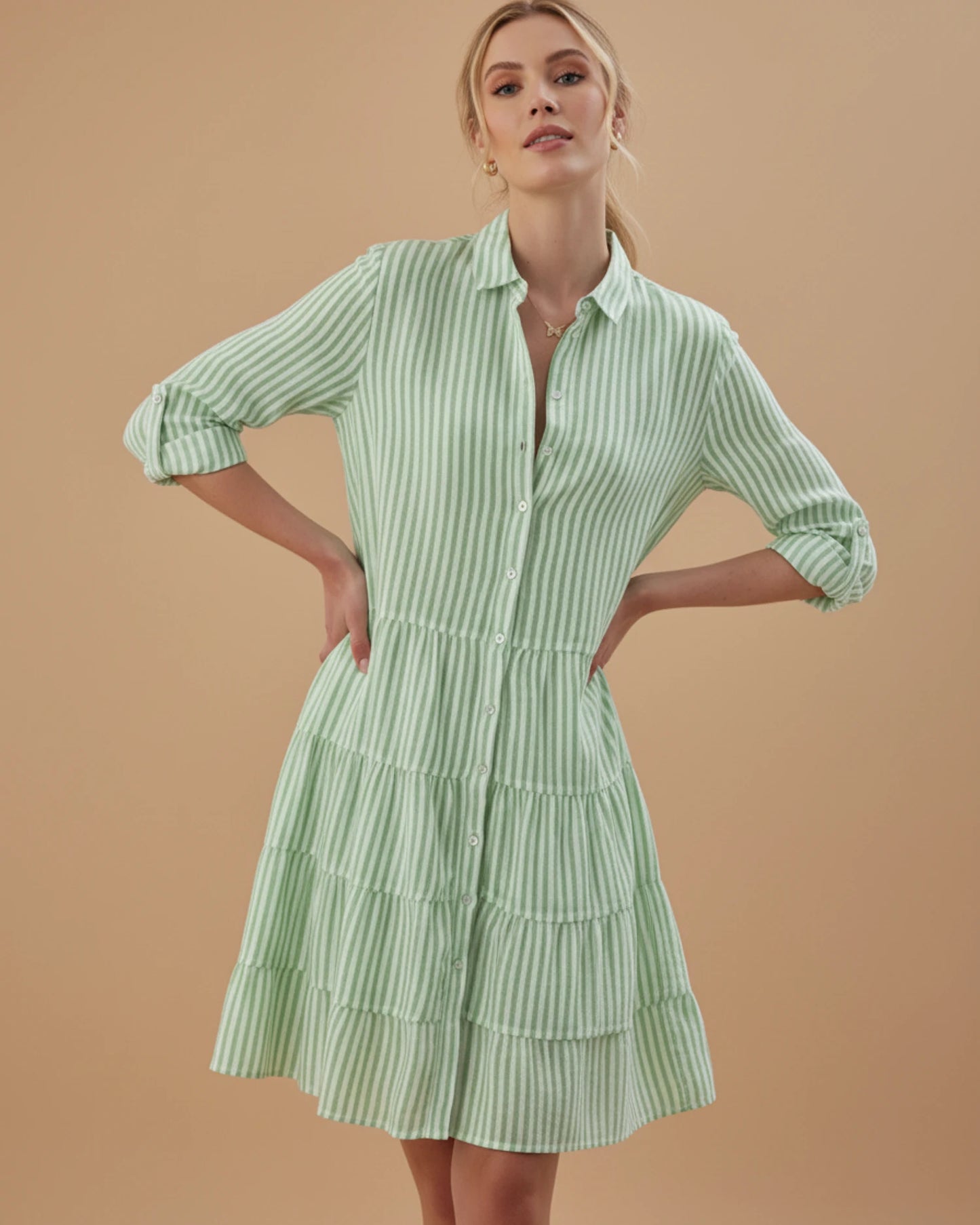 Women's Striped Shirt Mini Dress image