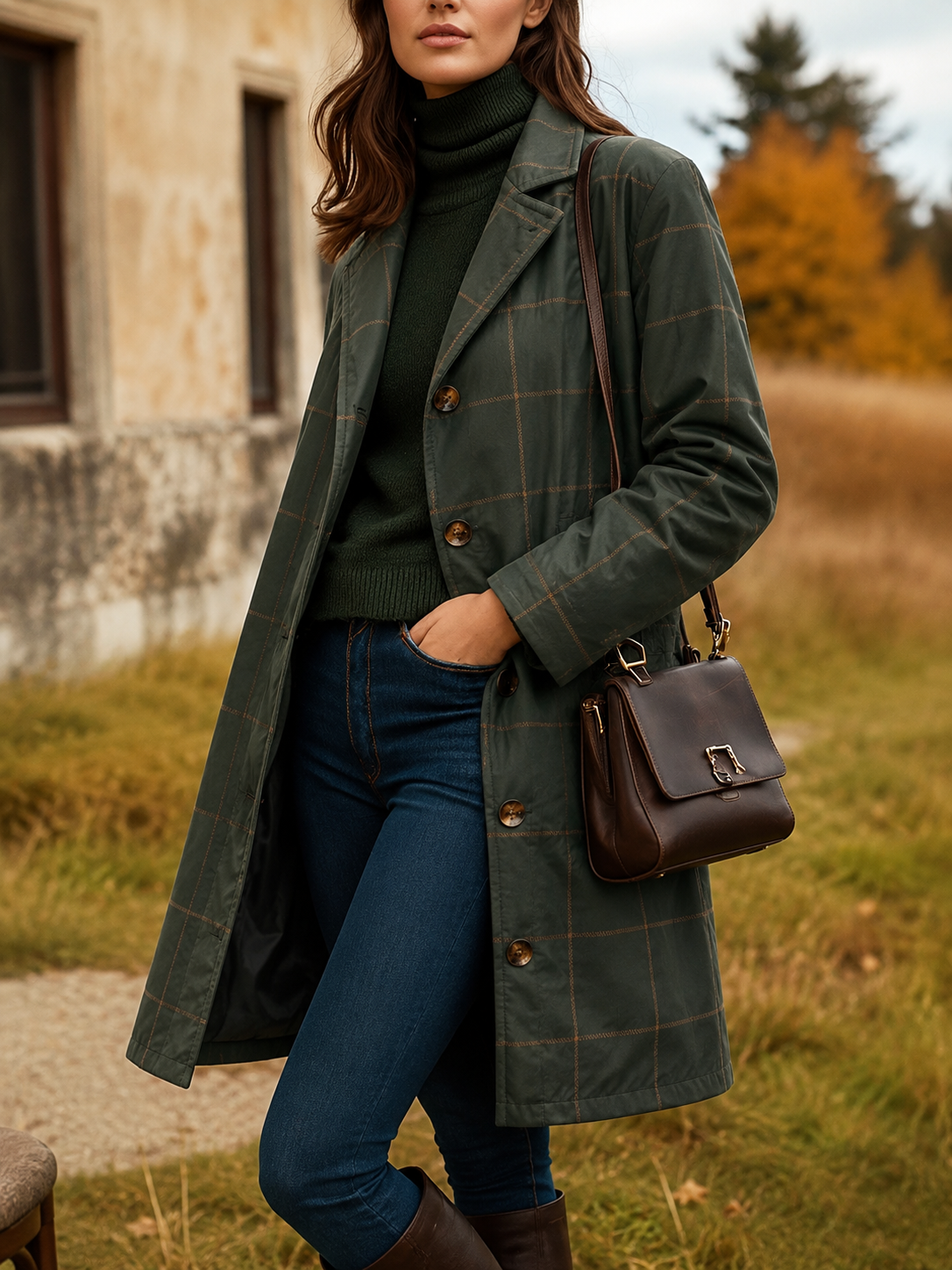 Women's Plaid Wool Blend Trench Coat - Image 1