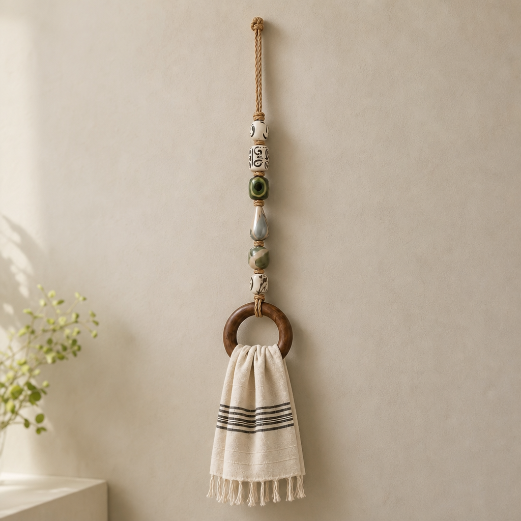 Wood-Look Ring Bead-Accent Towel Holder