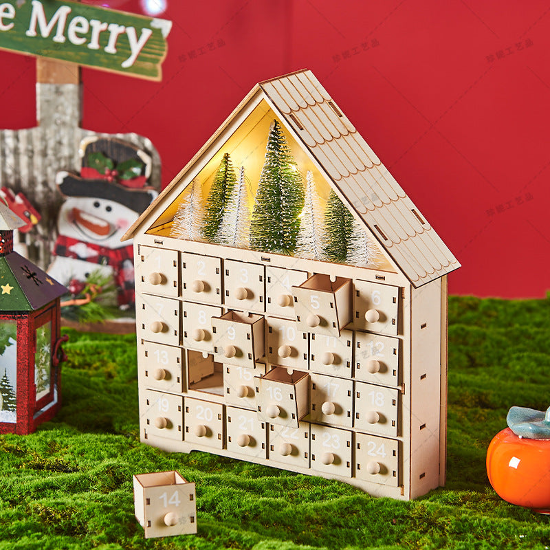Wooden Christmas Advent Calendar with LED Lights
