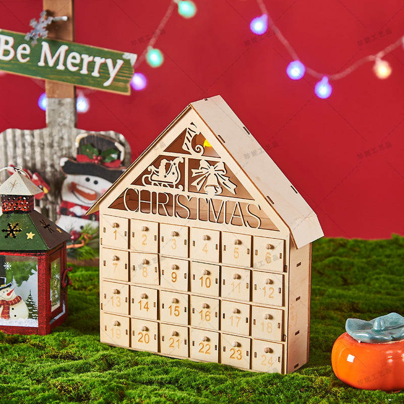 Wooden Christmas Advent Calendar with LED Lights