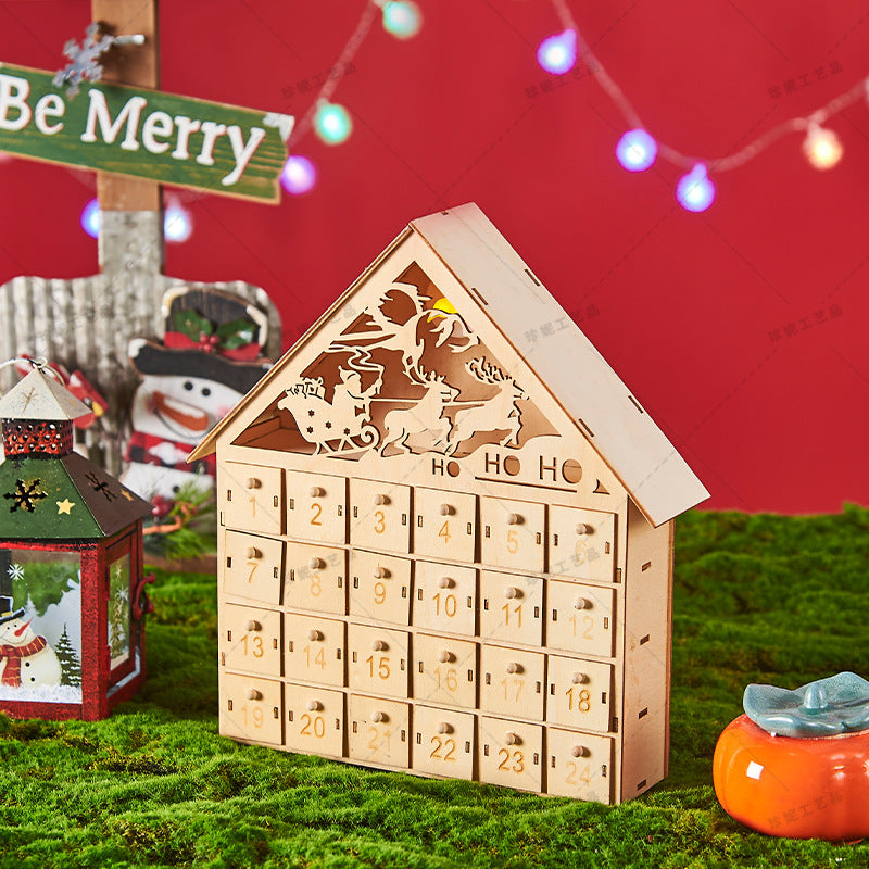 Wooden Christmas Advent Calendar with LED Lights