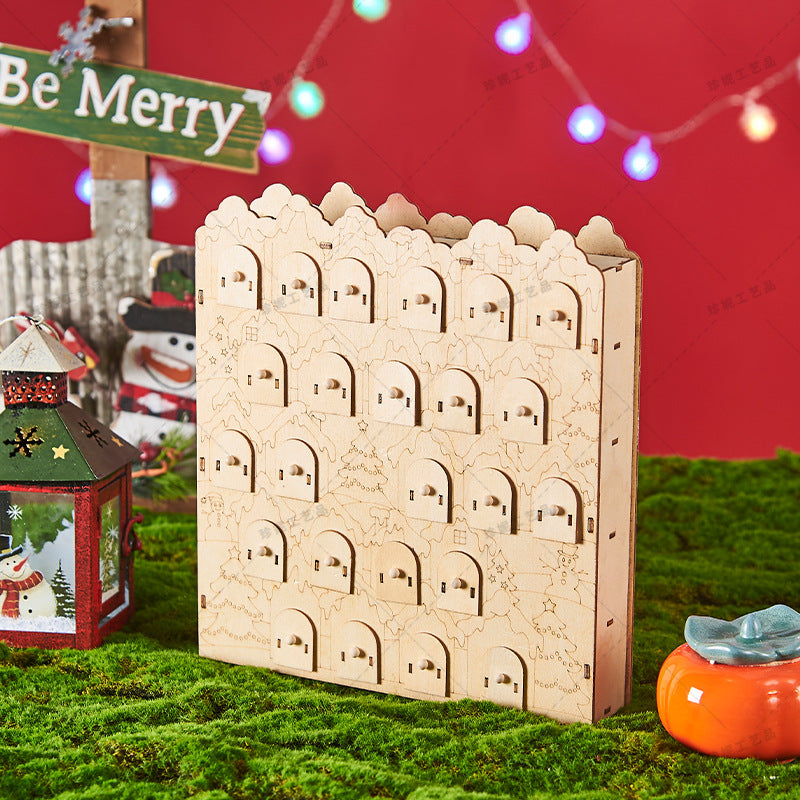 Wooden Christmas Advent Calendar with LED Lights