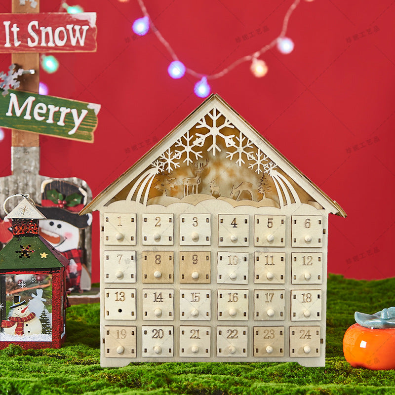 Wooden Christmas Advent Calendar with LED Lights
