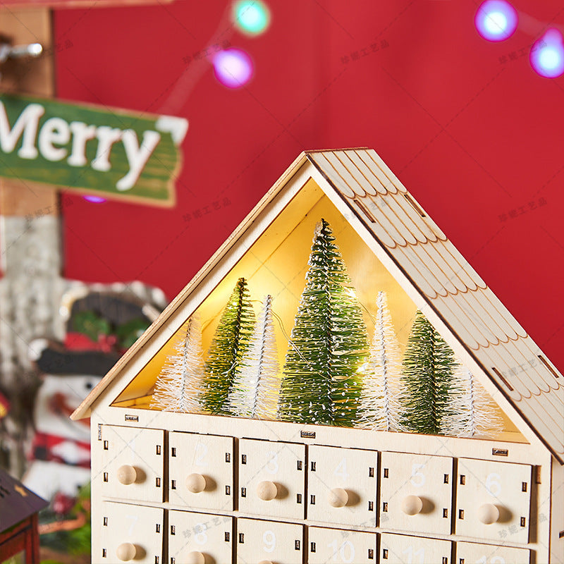 Wooden Christmas Advent Calendar with LED Lights