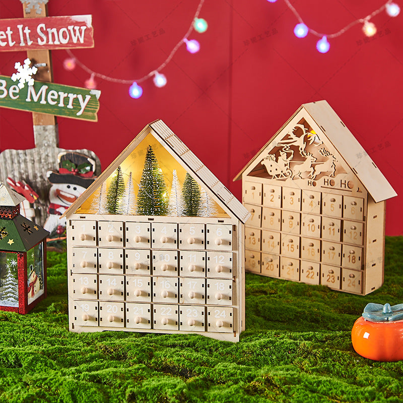 Wooden Christmas Advent Calendar with LED Lights