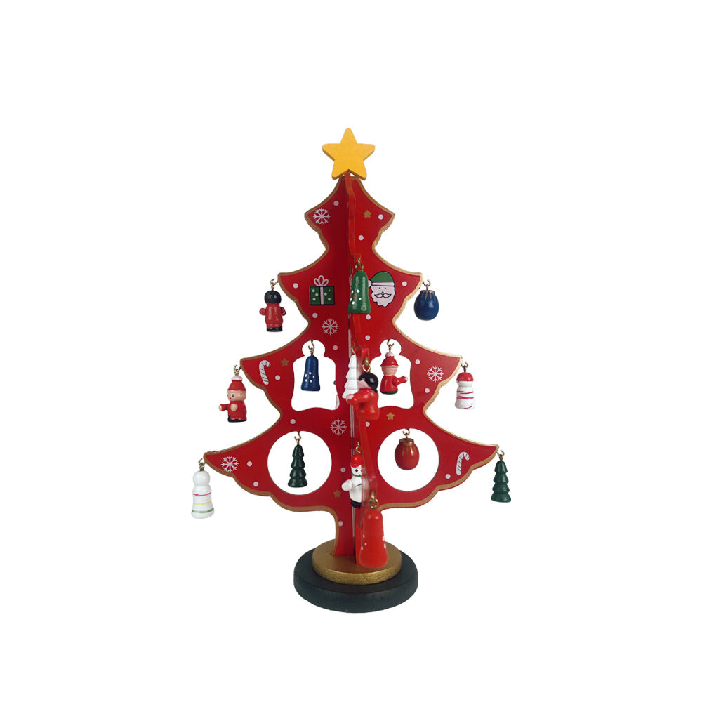 Wooden Christmas Trees – Each with 20 Hand-Painted Figurines, Red or Green