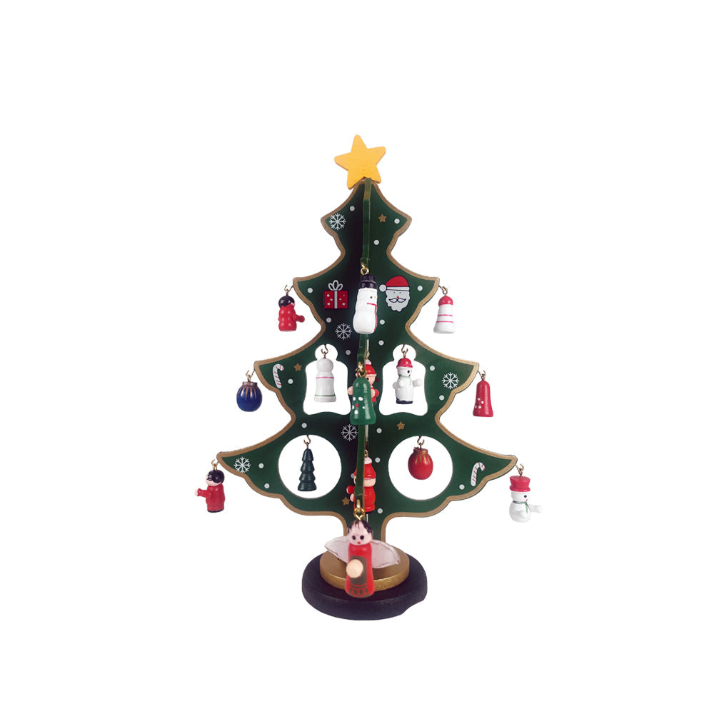 Wooden Christmas Trees – Each with 20 Hand-Painted Figurines, Red or Green