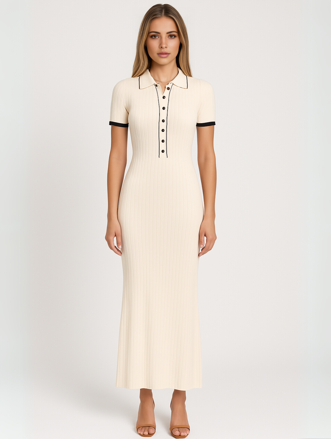 Image of Yvonne | Women's Button-Down Ribbed Maxi Dress
