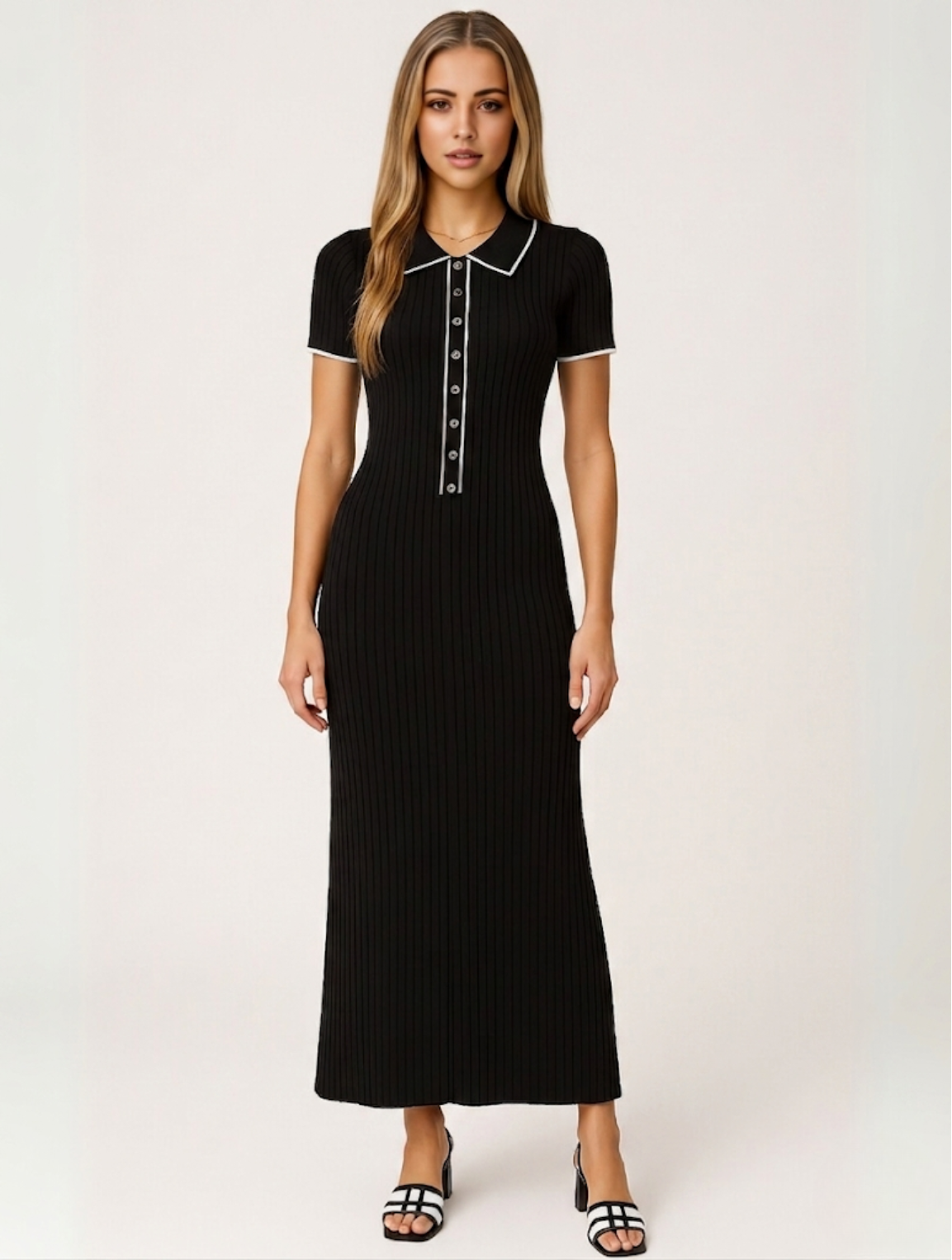 Yvonne | Women's Button-Down Ribbed Maxi Dress - Image 1