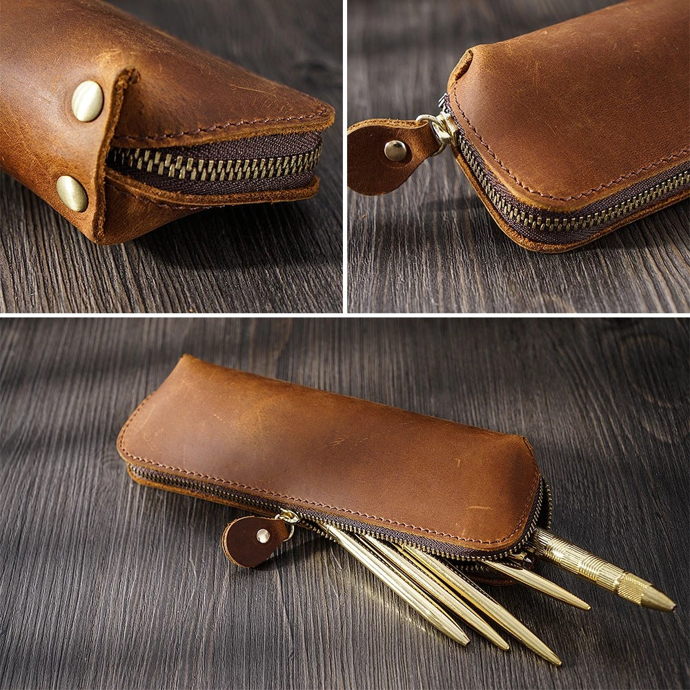 Zippered Leather Pencil Case